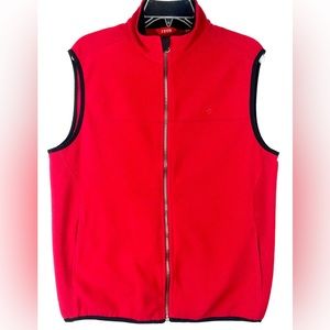 Red Fleece Vest Men’s S, Front Zip Elastic Bottom & Sleeves, Pockets